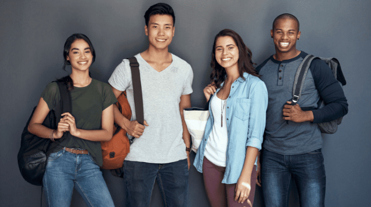 Multi-racial diverse college students ready for class