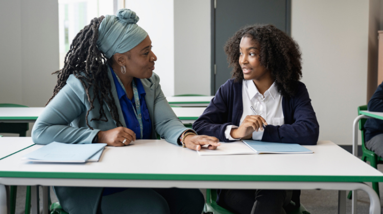 middle-aged teacher with student